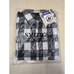 NWT Smiths Workwear Shirt Size Medium Black White Check Flannel Button Up Cotton